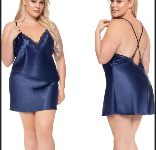 Satin Chemise with Lace Trim